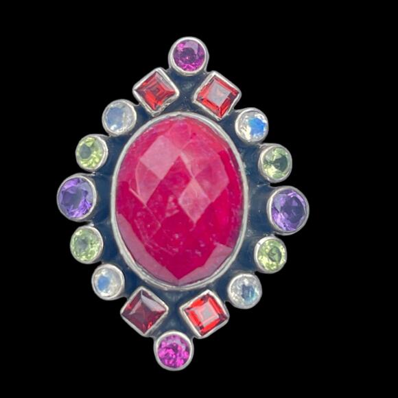 Nicky Butler Signed Ruby Multi Gemstone Ring - Sterling Silver - Size 12 - Picture 1 of 6